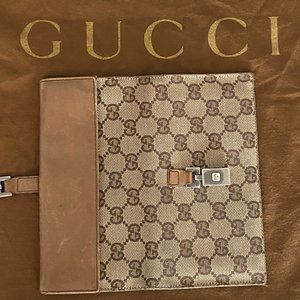 Vintage Gucci Brown/Cream Long Jackie Leather and Canvas Wallet
